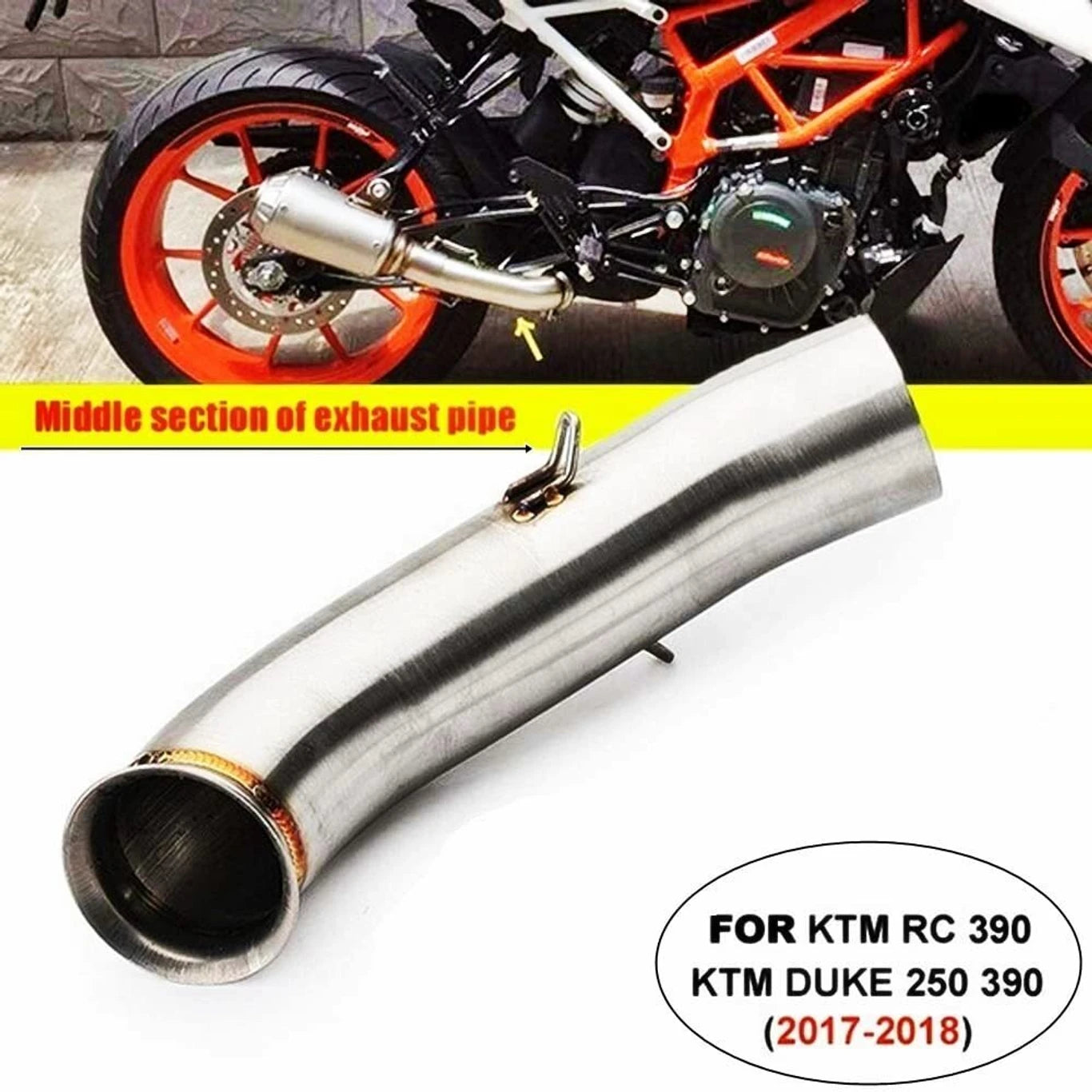 BRXR Bike Stainless Steel Slip-On Exhaust Bend Pipe for KTM Duke 200, Duke 390, RC 390, Duke RC 200 Slip-on Exhaust System (Stainless Steel)
