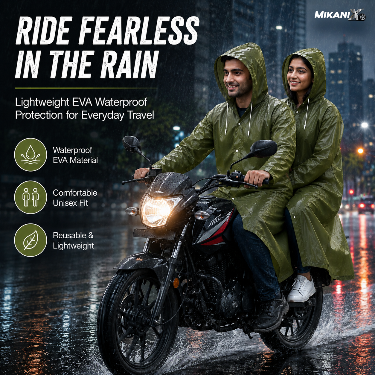 MIKANIX Waterproof Hooded Raincoat for Men & Women | Full Length Reusable PVC Rain Wear | Lightweight Windproof Rain Jacket with Front Button Closure (Pack of 1)