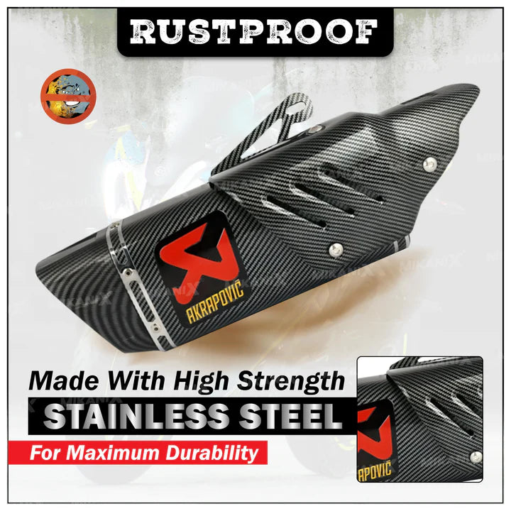 Mikanix Universal Akrapovic Racing Sports Silencer/Exhaust Muffler Pipe with Carbon Fiber Plate Slip-on Exhaust System for Motorcycle and Scooties