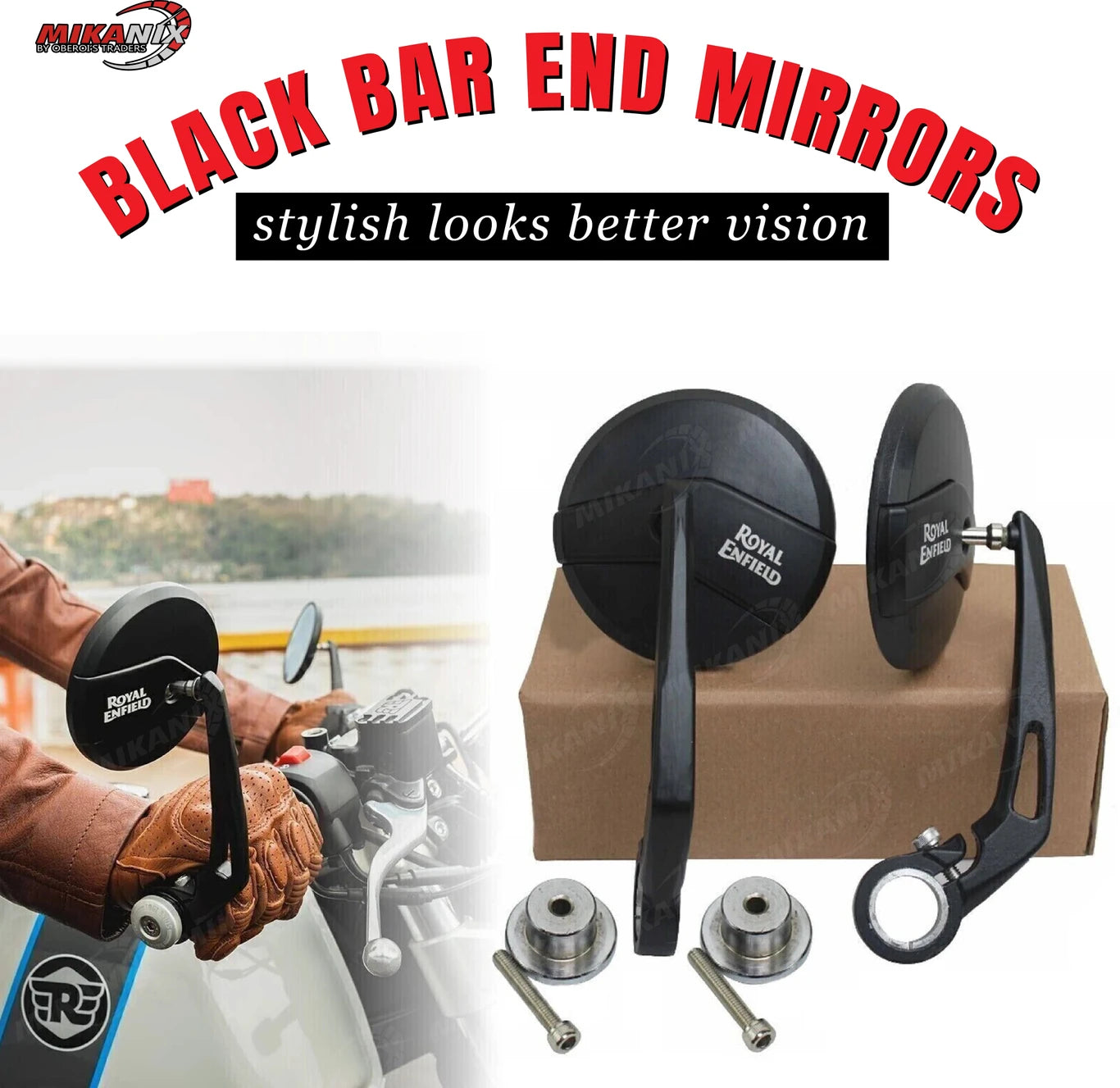 MIKANIX Manual Rear View Mirror For Royal Enfield Universal For Bike (Left, Right)