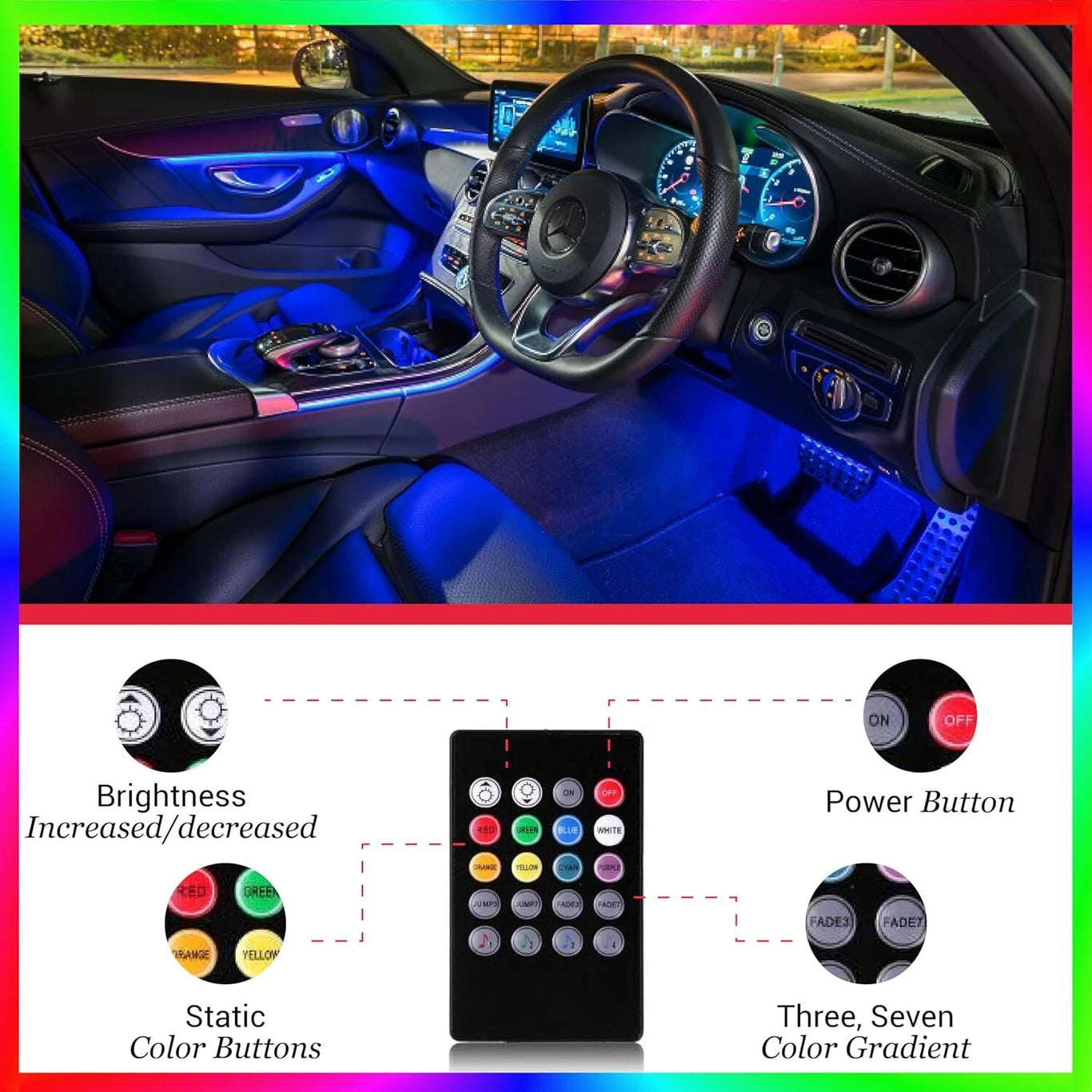BRXR Car Atmosphere Interior Led Strip Light with Remote Control Music Function Car Fancy Lights (Multicolor)
