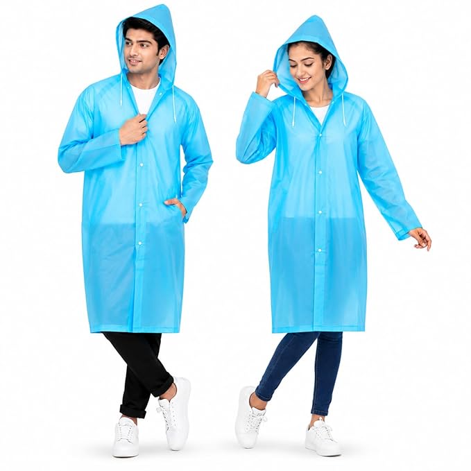 MIKANIX Waterproof Hooded Raincoat for Men & Women | Full Length Reusable PVC Rain Wear | Lightweight Windproof Rain Jacket with Front Button Closure & Pockets