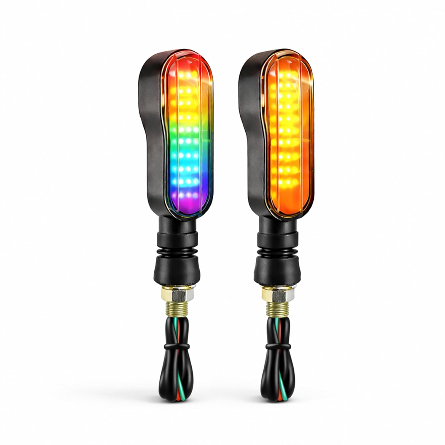 MIKANIX Universal Shadow LED Bike Indicator Lights Compatible with All 12V Motorcycles, RGB & Amber Sequential Turn Signal, Multiple Color Modes, Projection DRL, Waterproof (Set of 2)