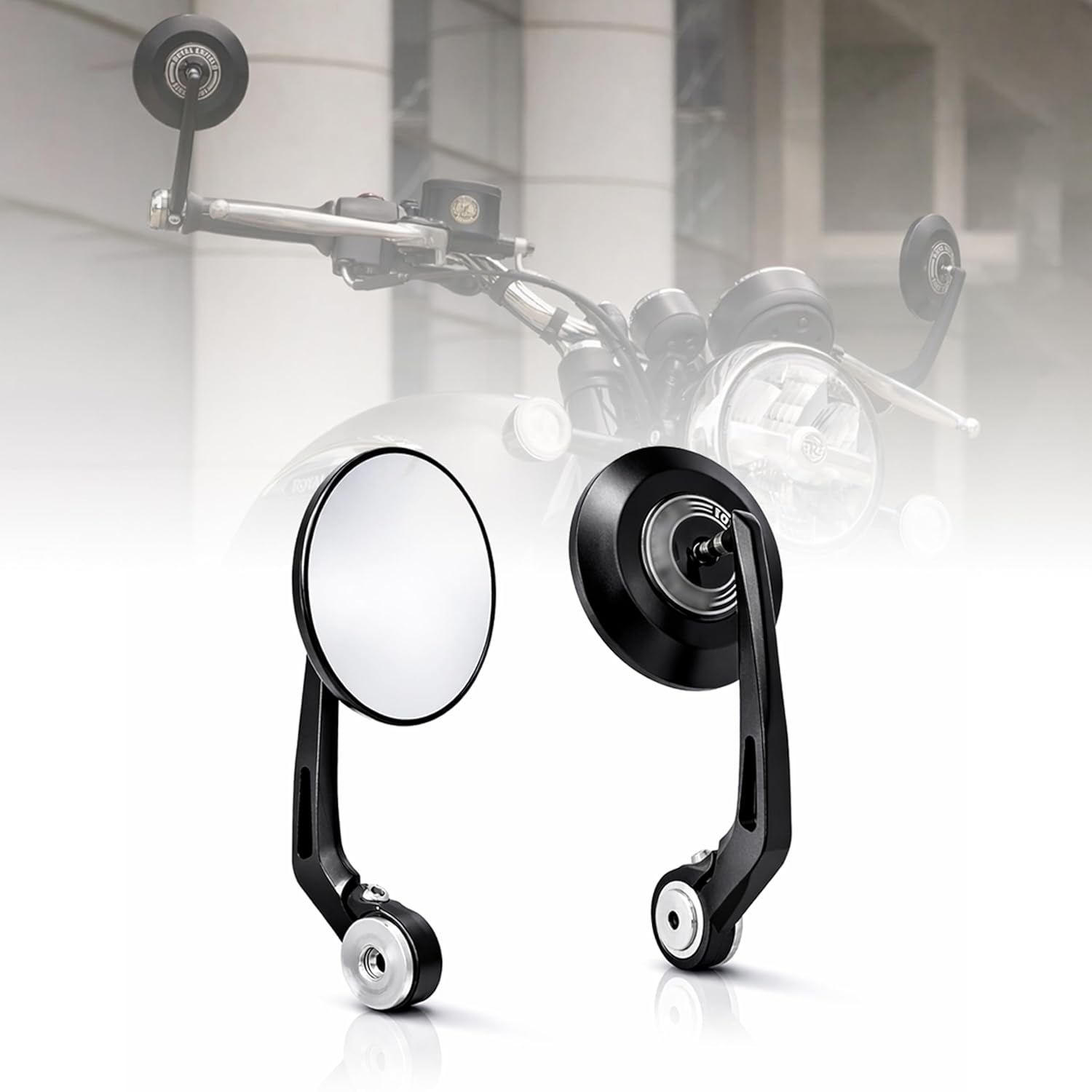 MIKANIX Universal Premium Motorcycle Bar End Mirrors | Handlebar End Rear View Side Mirrors with Round Wide Angle Glass | CNC Aluminum | Black (Pair) | Compatible with All RE Bikes