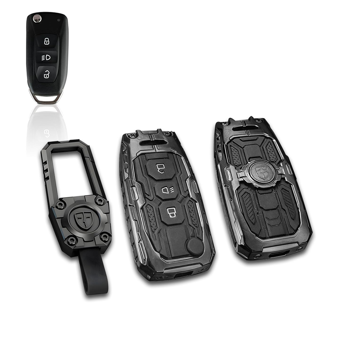MIKANIX Transformer Series Car Key Cover | Premium Metal Black Soft Silicone Key Shell with Keychain for Tiago, Nexon, Altroz, Curvv, Safari, Storme, Zest, Bolt, Tigor, Punch (Punch)
