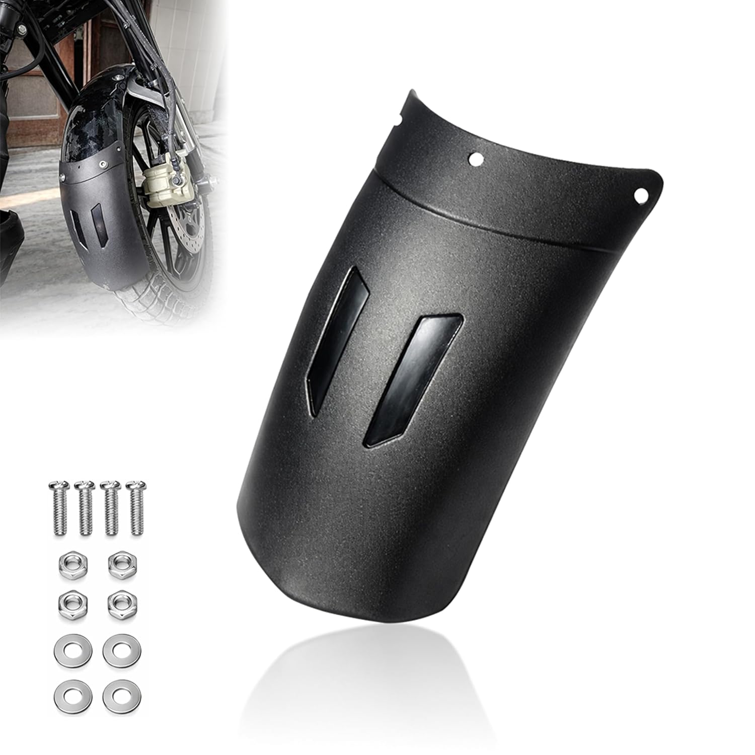 MIKANIX Universal Front Fender Extender Mudguard | Heavy-Duty Matte Black | Mounting Screws | Compatible with Fit All Bikes & Motorcycles