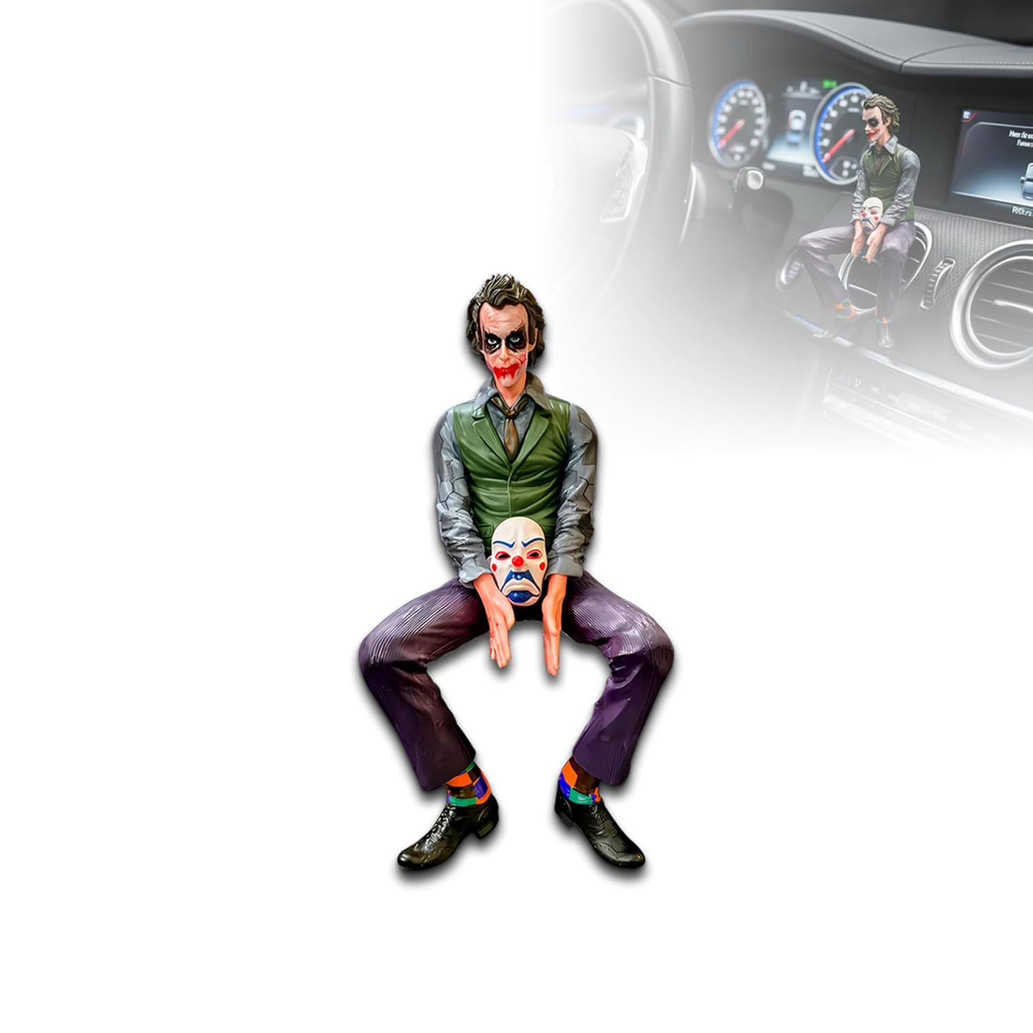 MIKANIX Joker Car Dashboard Figurine Small Size | Villain Mask Idol for Car Interior Decoration | Premium Resin Showpiece for Home & Office | Anti-Slip Base