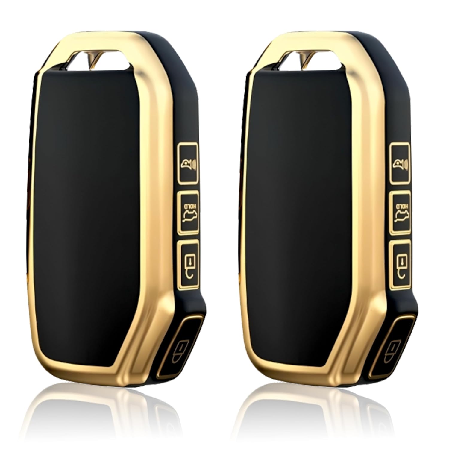 MIKANIX Premium Key Cover Compatible with Kia Seltos, Sonet, and Carens 2023 Onwards Models with a 3-Button flip Key | Elegant Black & Gold Protective Case Shell