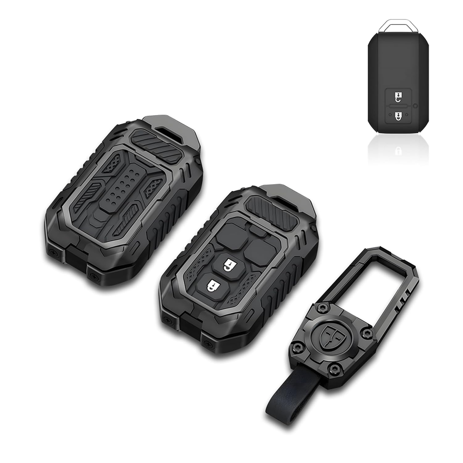 MIKANIX Transformer Series Car Key Cover | Premium Metal Black Soft Silicone Key Shell with Keychain for Grand Vitara, Victoris, Baleno, Fronx, Ignis, Swift, Ertiga, Dezire, Brezza (GLANZA)
