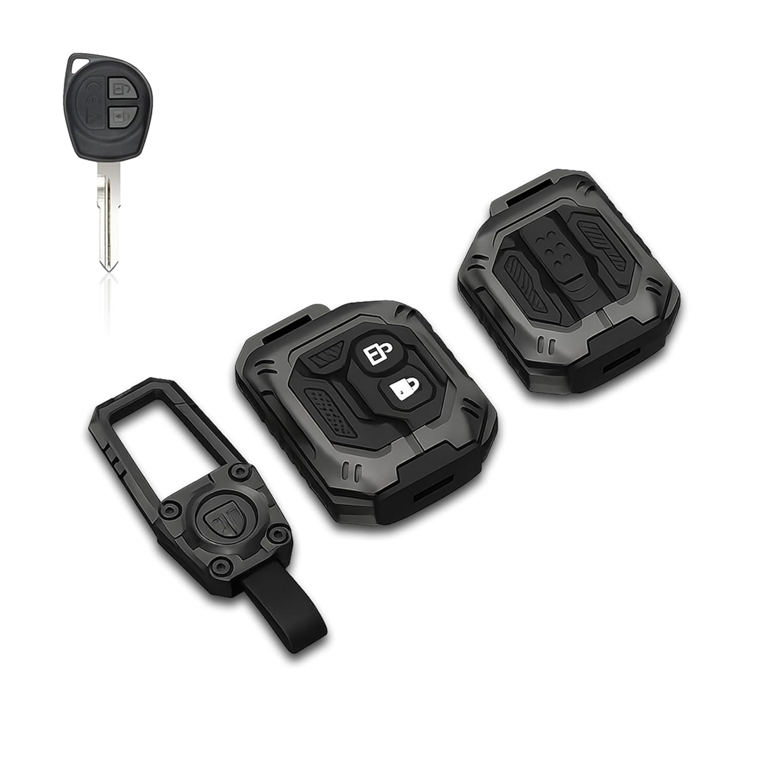 MIKANIX Transformer Series Car Key Cover | Premium Metal Black Soft Silicone Key Shell with Keychain for Swift, Ertiga, WagonR, Celerio, Dzire, Alto, Fronx, Brezza, S-Presso, Ignis (Swift)