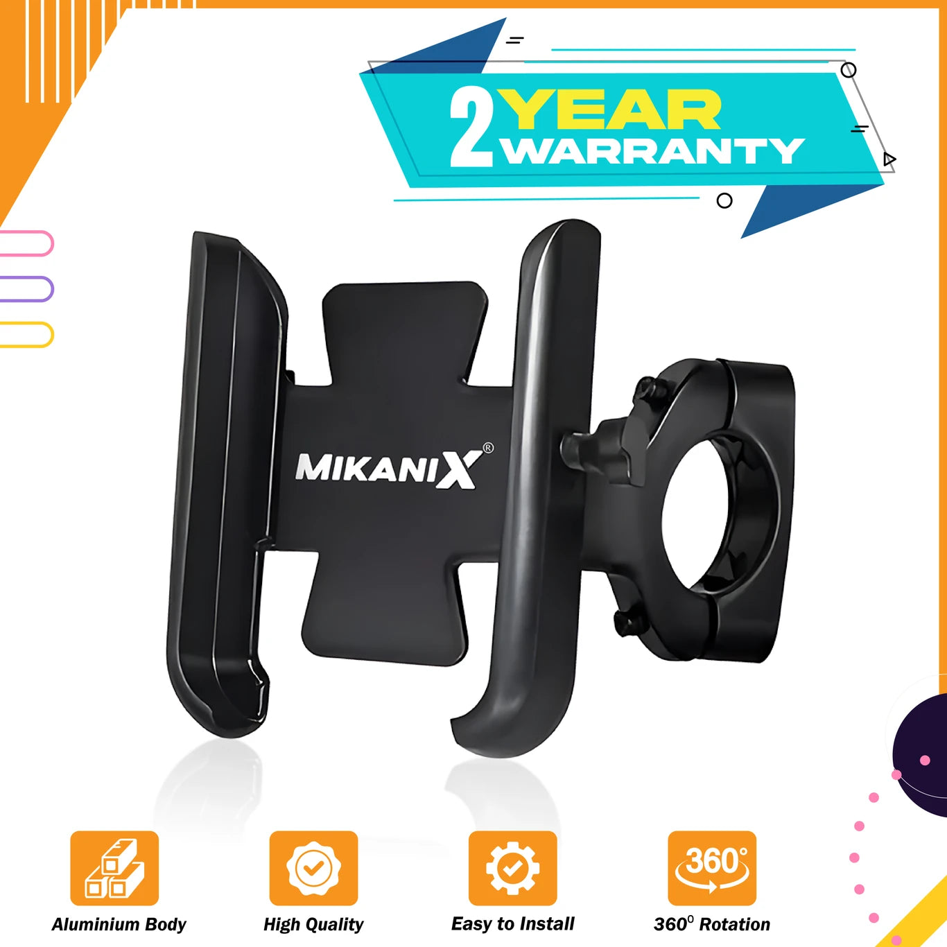 BRXR CNC Aluminium Handlebar Phone Holder Mount With 360° Rotating Cradle Stand Bike Mobile Holder (Black)