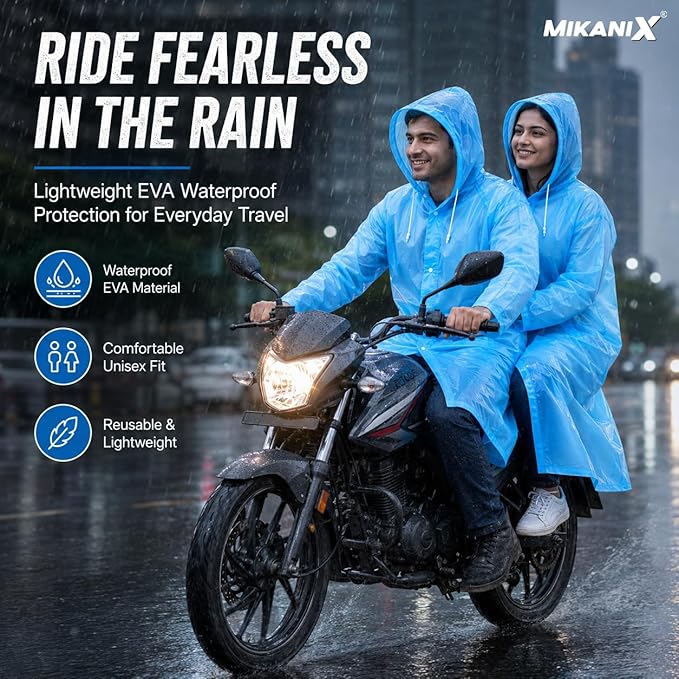 MIKANIX Waterproof Hooded Raincoat for Men & Women | Full Length Reusable PVC Rain Wear | Lightweight Windproof Rain Jacket with Front Button Closure & Pockets