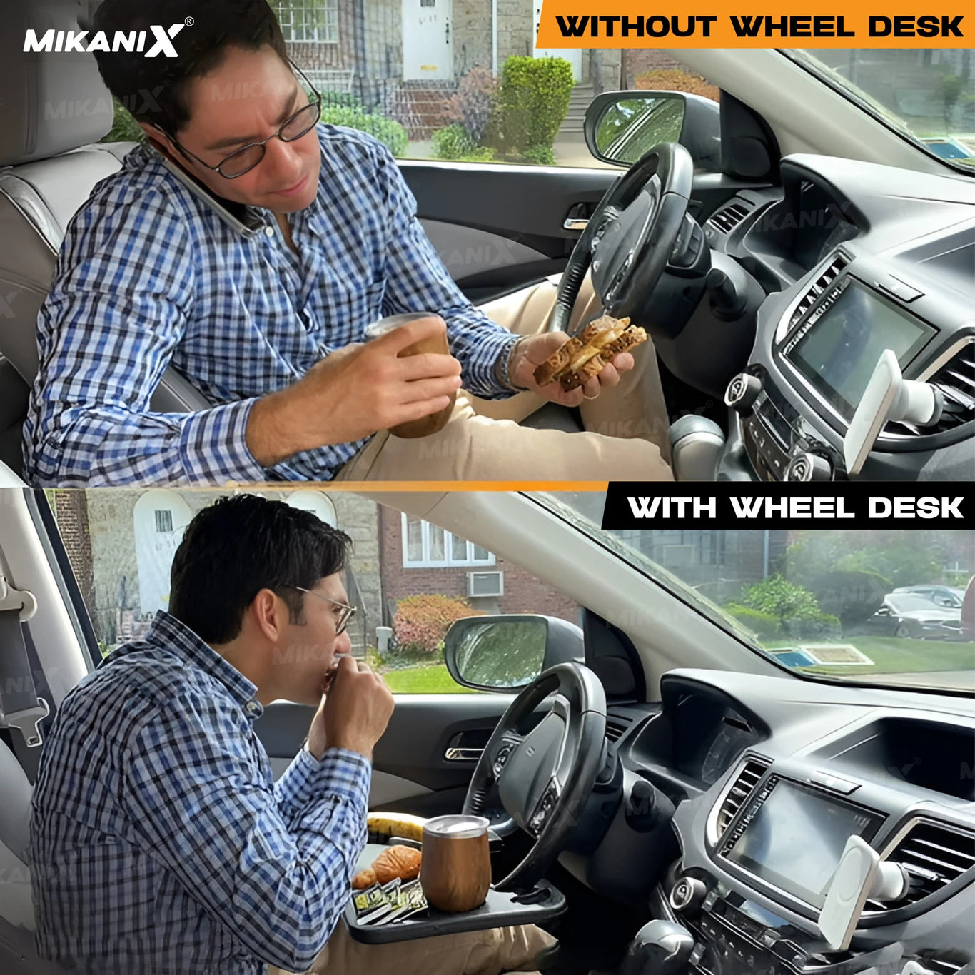BRXR Portable Food Tray & Laptop Desk For Car Dual-Sided for Eating Writing & Working Cup Holder Tray Table