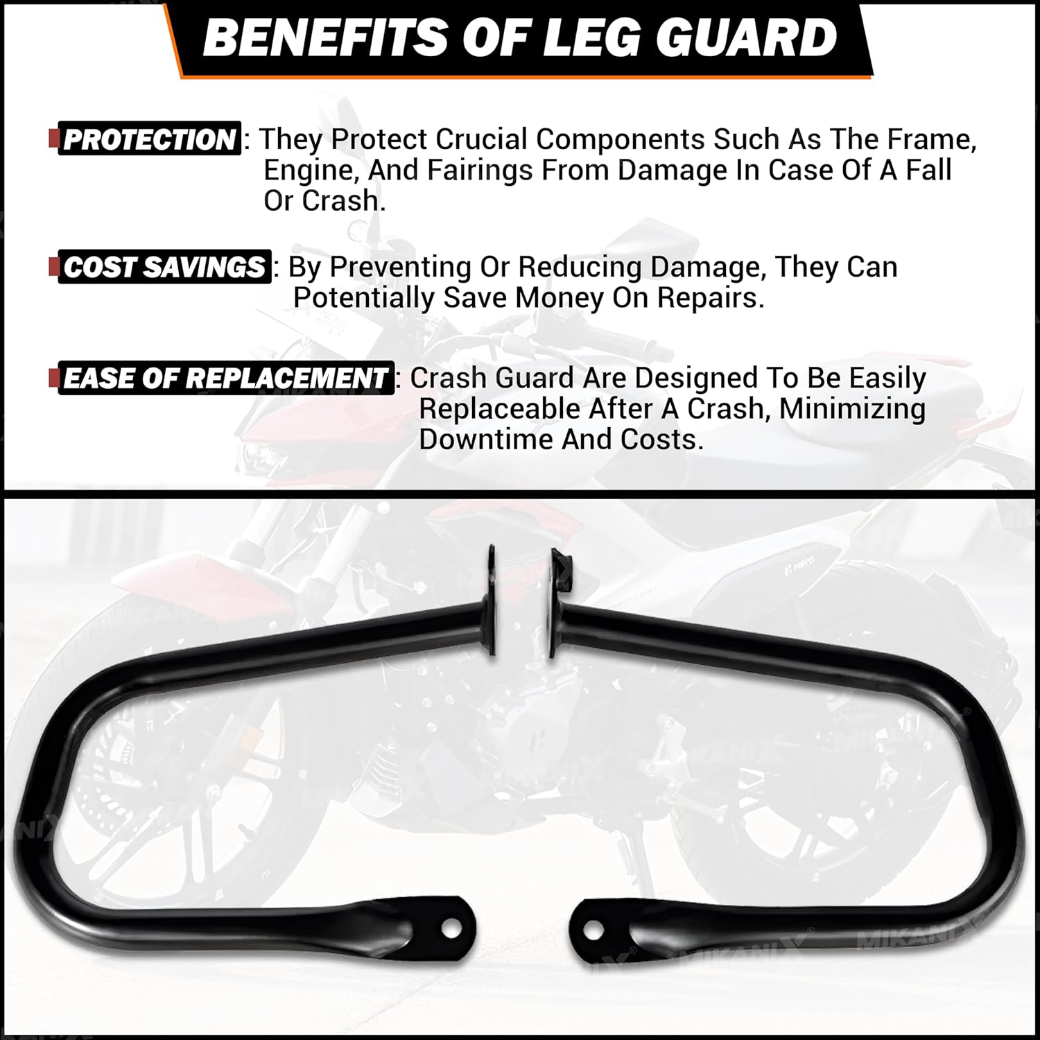 MIKANIX Motorcycle Leg Guard Heavy Duty Safety Protector Leg Guard Compatible for Hero Xtreme All Models