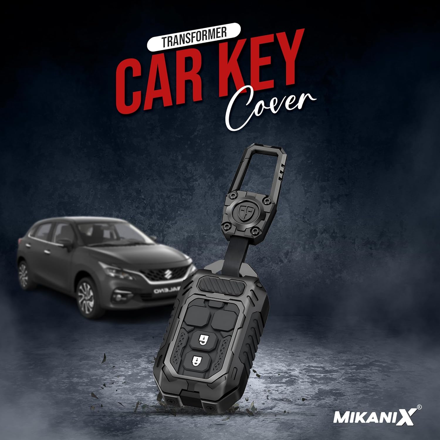 MIKANIX Transformer Series Car Key Cover | Premium Metal Black Soft Silicone Key Shell with Keychain for Toyota Rumion, Urban Cruiser, Hyryder, Glanza (HYRYDER)