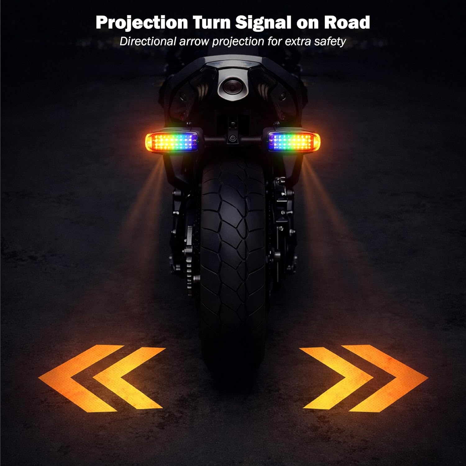 MIKANIX Universal Shadow LED Bike Indicator Lights Compatible with All 12V Motorcycles, RGB & Amber Sequential Turn Signal, Multiple Color Modes, Projection DRL, Waterproof (Set of 2)