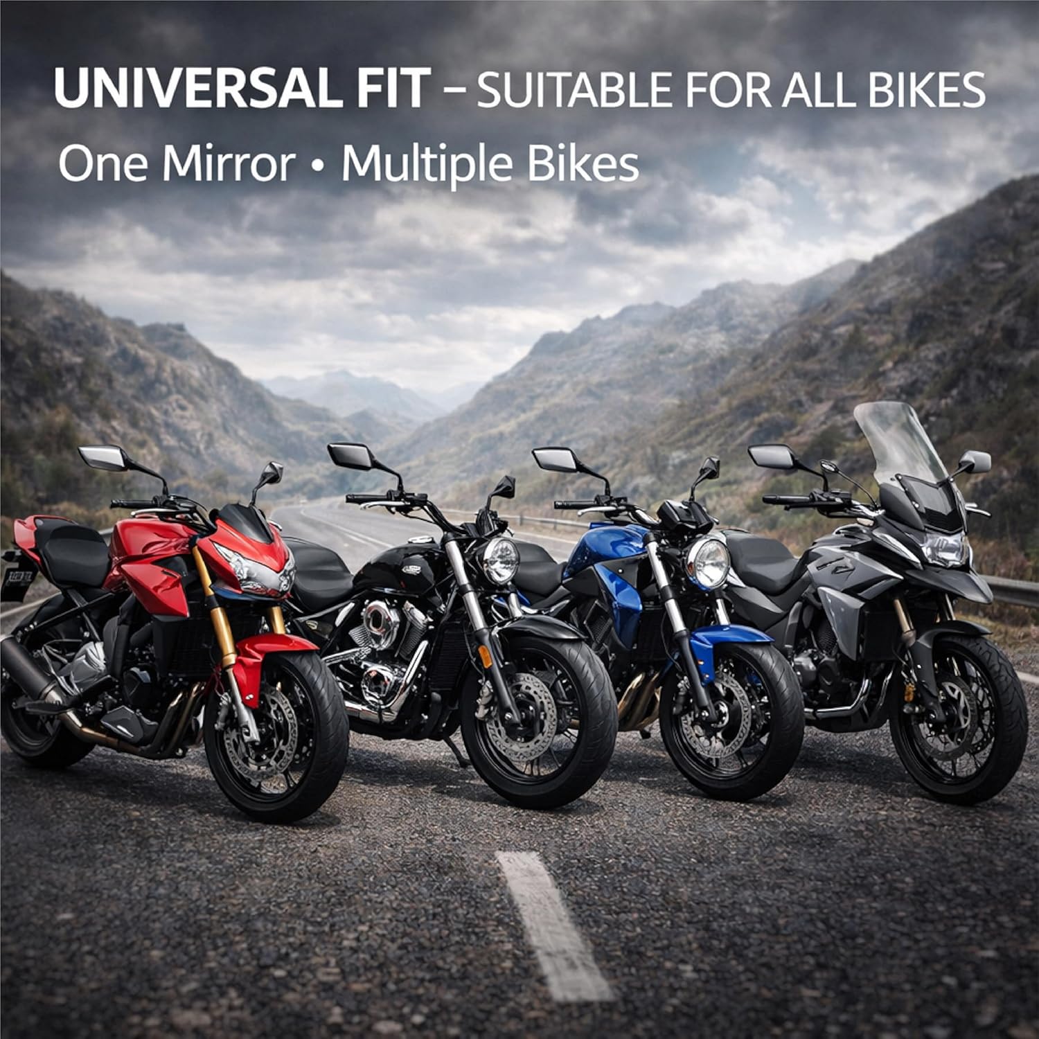 MIKANIX Universal York Motorcycle Rear View Mirror | Handlebar Side Mirror | Wide Angle Clear Glass | 360° Adjustable | Vibration Resistant | Compatible with All Bikes & Scooters | Black