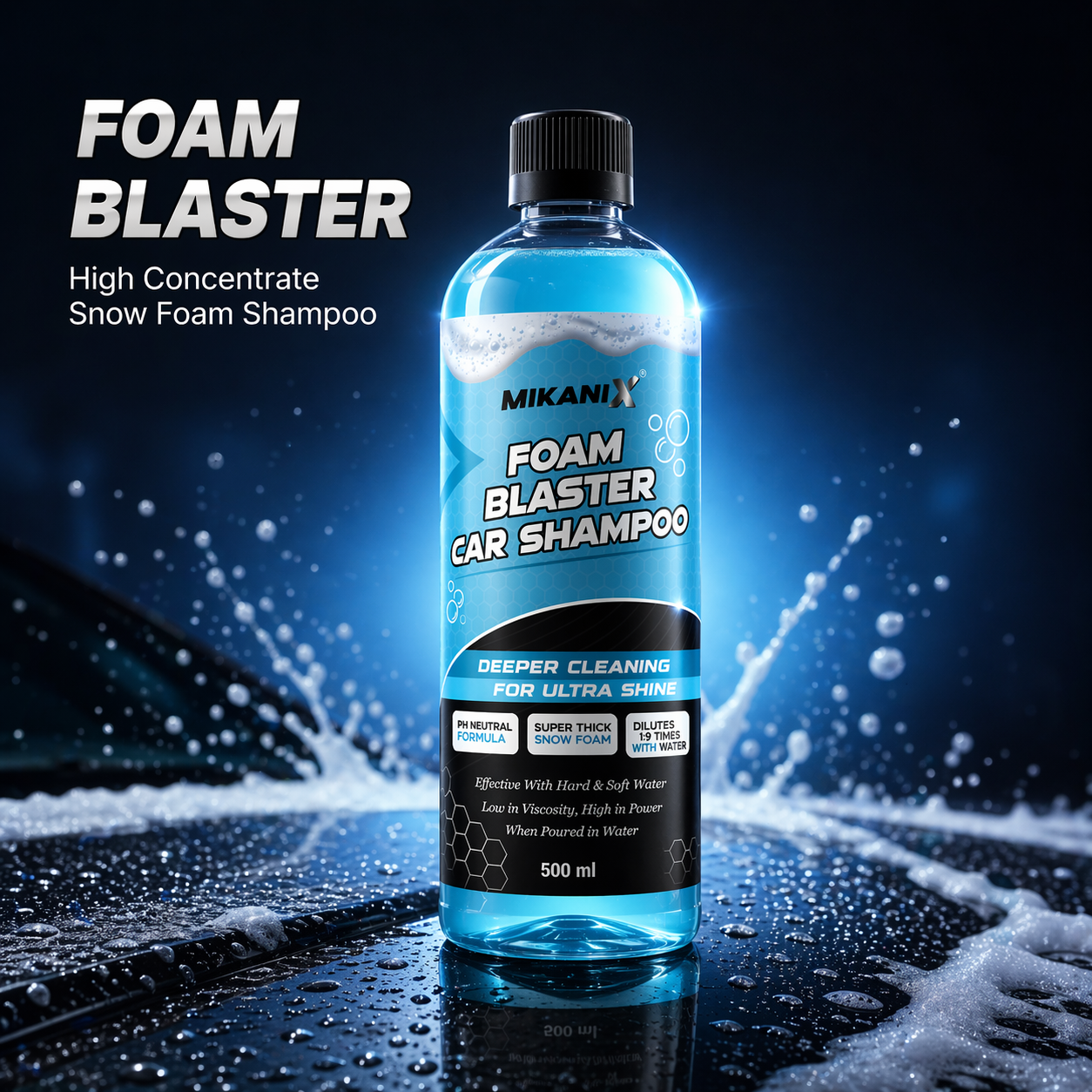 MIKANIX Foam Blaster Car Wash Shampoo | Concentrate Formula With Thick Foam to Remove Dirt & Grime for Car & Bike Exterior Cleaning | pH Neutral | 500 ML | Pack of 1