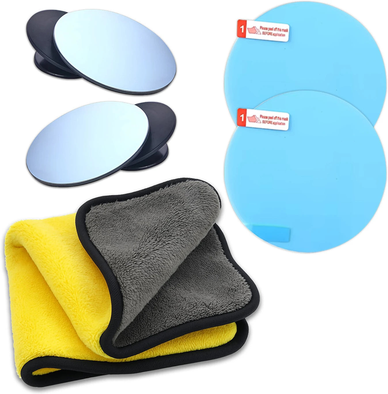 BRXR Universal Fit Blind Spot Mirror+Anti-Rain Film for Bike Side Mirrors with Cloth Glass, Fiber Car Mirror Cover (Universal For Car, Universal For Bike Universal For Bike, Universal For Car)