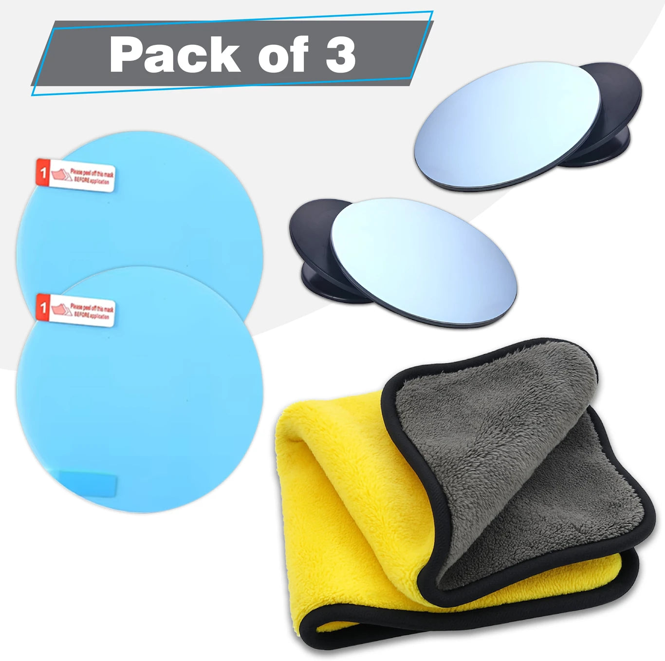 BRXR Universal Fit Blind Spot Mirror+Anti-Rain Film for Bike Side Mirrors with Cloth Glass, Fiber Car Mirror Cover (Universal For Car, Universal For Bike Universal For Bike, Universal For Car)