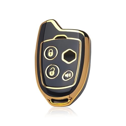 Mikanix Premium Key Cover for Swift, Dzire, Ritz, WagonR, S-Cross, Ertiga, A-Star, Celerio, Ciaz, Baleno, Brezza with Nippon 4-Button Smart Key Cover | Elegant Black & Gold Protective Shell
