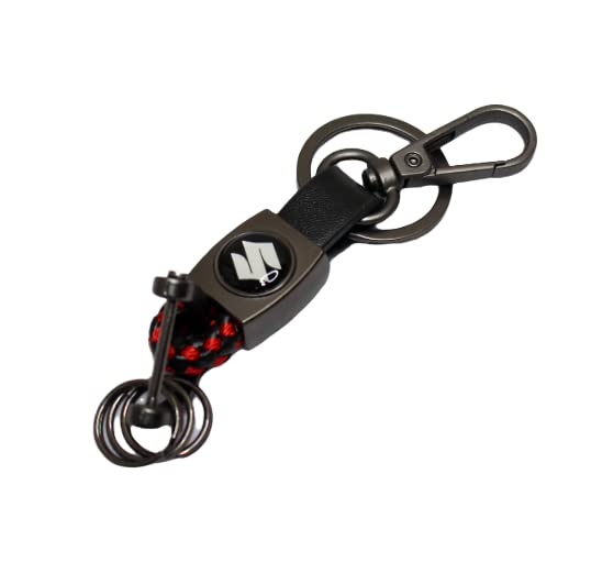 OBEROI'S TRADERS Premium Leather Anti-Rust Key Chain With 2 Key Rings & 1 Locking Hook For Suzuki All Bikes and Cars