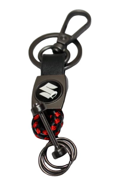 OBEROI'S TRADERS Premium Leather Anti-Rust Key Chain With 2 Key Rings & 1 Locking Hook For Suzuki All Bikes and Cars