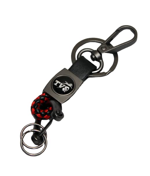 OBEROI'S TRADERS Premium Leather Anti-Rust Key Chain With 2 Key Rings & 1 Locking Hook For TVS All Bikes