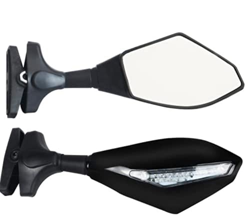 MIKANIX Double Light Universal and Adjustable Handlebar Rear View Mirror for Bikes and Motorcycles