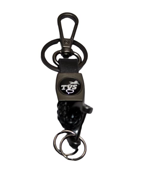 OBEROI'S TRADERS Premium Leather Anti-Rust Key Chain With 2 Key Rings & 1 Locking Hook Comptabile With/For TVS All Bikes