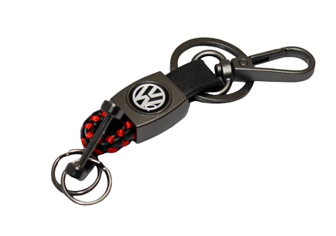 OBEROI'S TRADERS Premium Leather Anti-Rust Key Chain With 2 Key Rings & 1 Locking Hook For Volkswagen All Cars