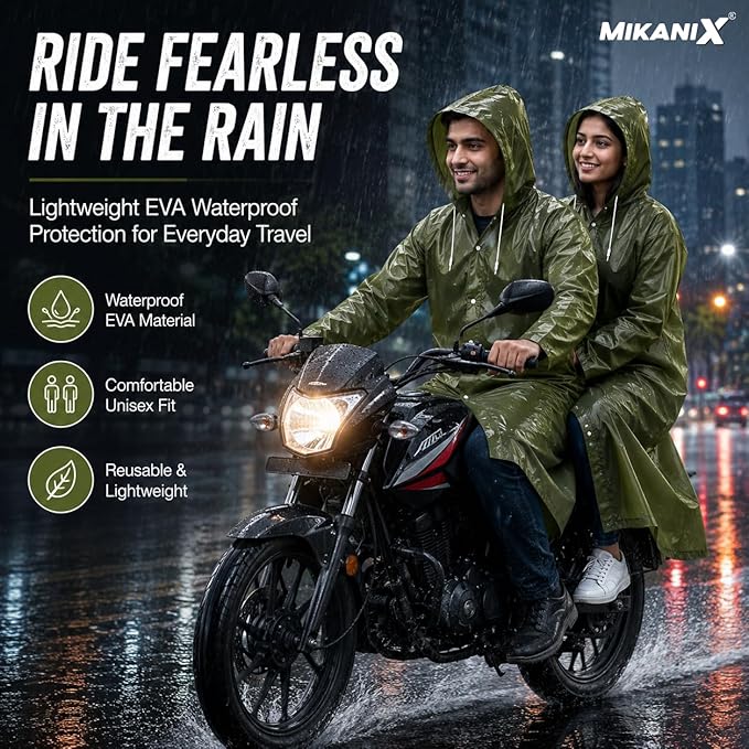 MIKANIX Waterproof Hooded Raincoat for Men & Women | Full Length Reusable PVC Rain Wear | Lightweight Windproof Rain Jacket with Front Button Closure & Pockets