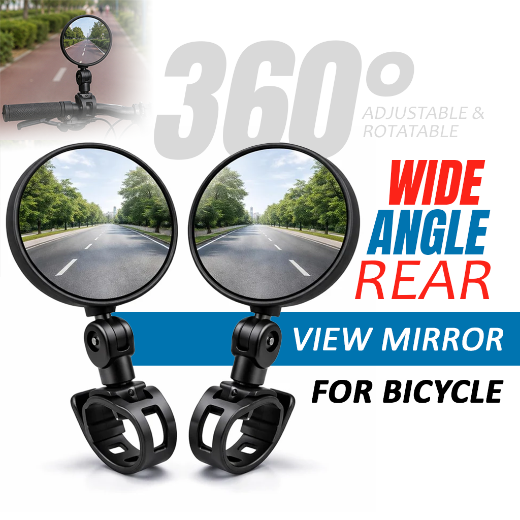 MIKANIX Bicycle Wide Angle Rear View Mirror | 360° Adjustable & Rotatable Design Convex Lens Mirror Universal For Cycle & Bike