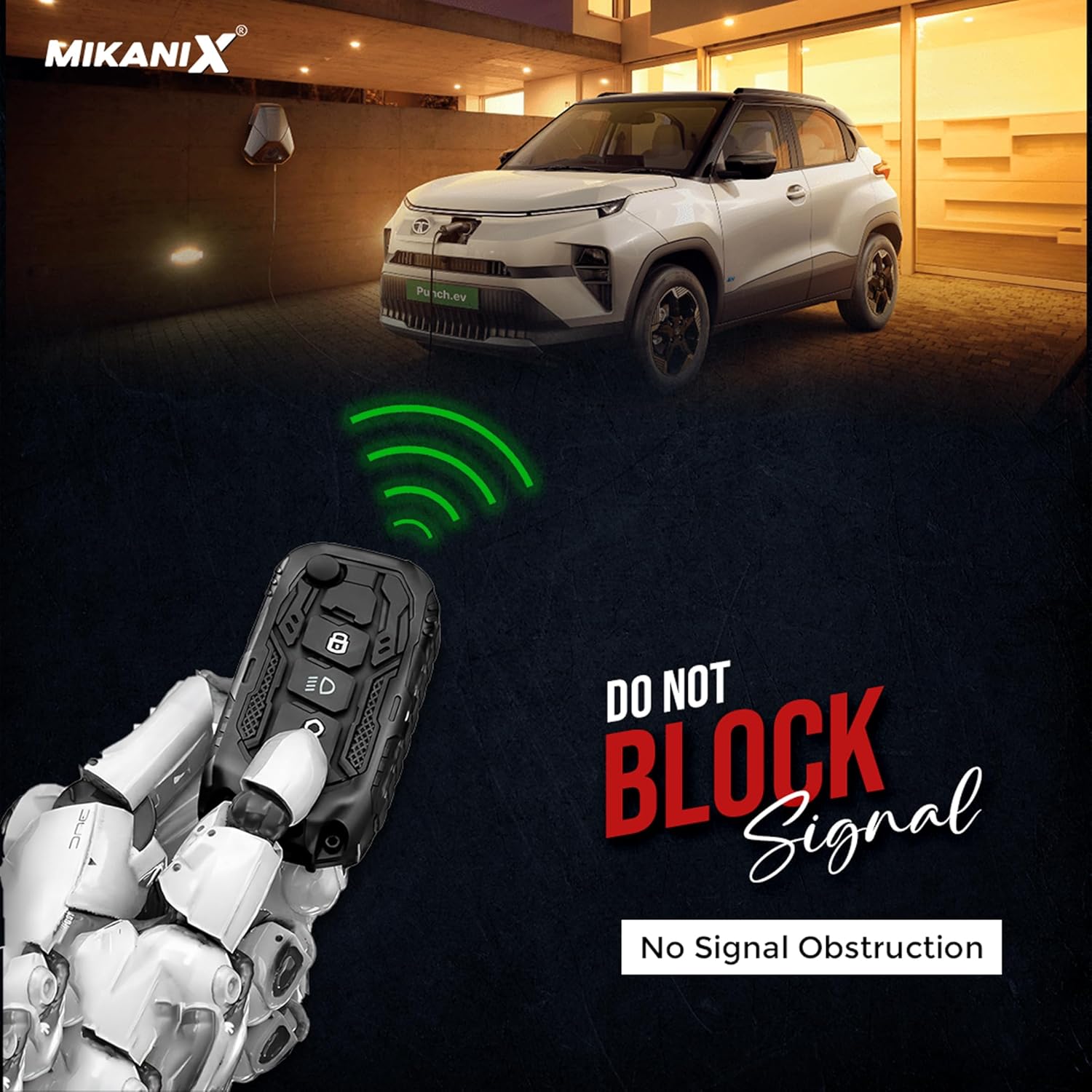 MIKANIX Transformer Series Car Key Cover | Premium Metal Black Soft Silicone Key Shell with Keychain for Tiago, Nexon, Altroz, Curvv, Safari, Storme, Zest, Bolt, Tigor, Punch (Punch)
