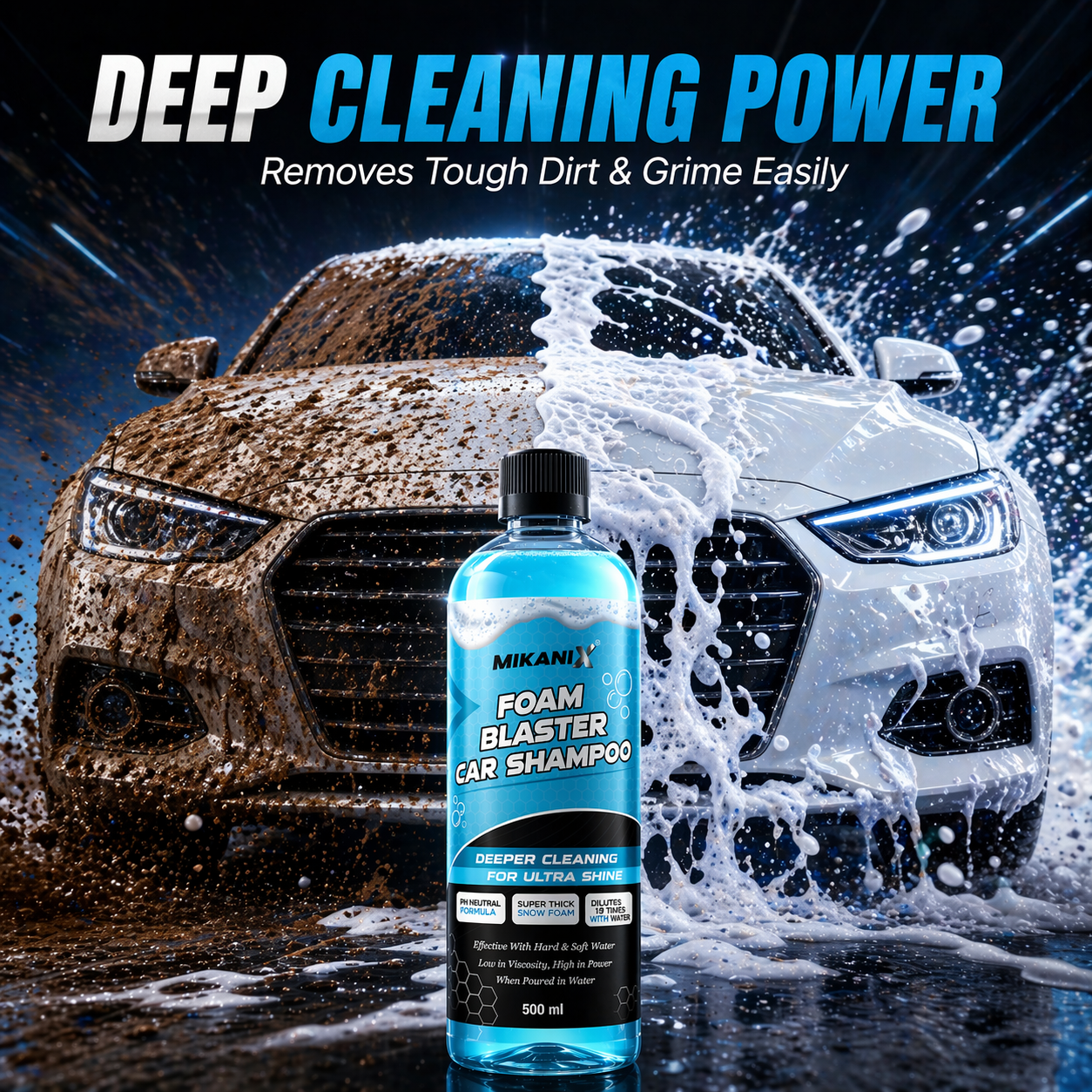 MIKANIX Foam Blaster Car Wash Shampoo | Concentrate Formula With Thick Foam to Remove Dirt & Grime for Car & Bike Exterior Cleaning | pH Neutral | 500 ML | Pack of 1