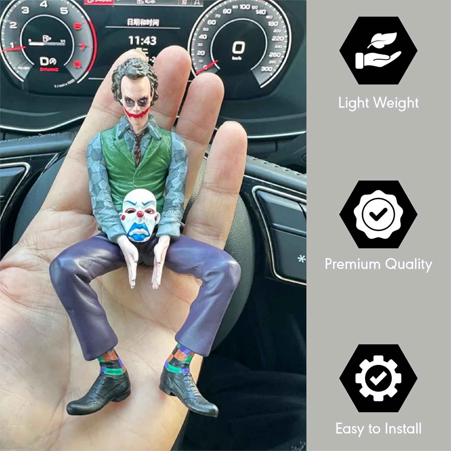 MIKANIX Joker Car Dashboard Figurine Small Size | Villain Mask Idol for Car Interior Decoration | Premium Resin Showpiece for Home & Office | Anti-Slip Base