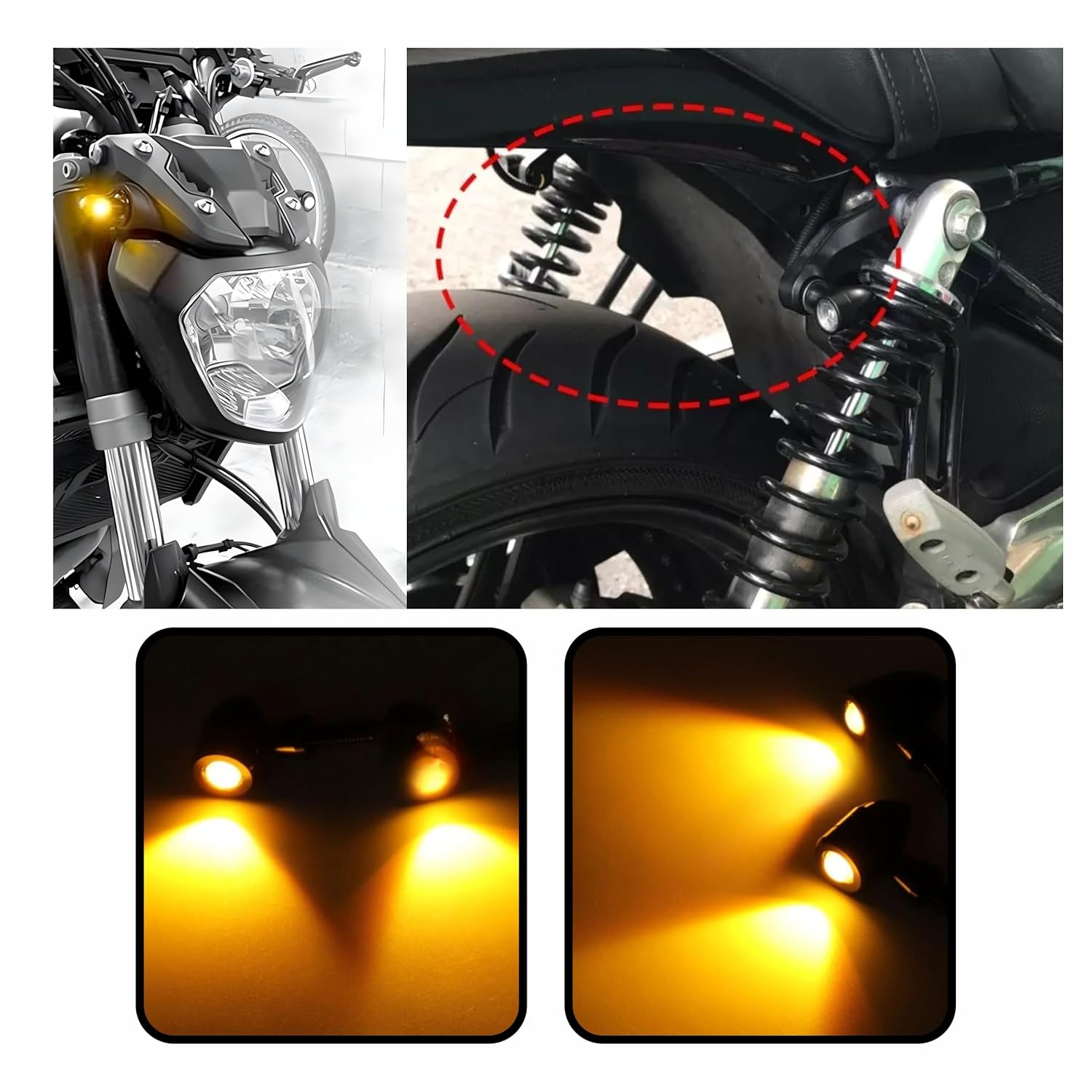 MIKANIX Bullet Shape Front/Rear Turn Signal Led Indicator Fog Light | Spot Light Universal For All Bikes (Pack Of 4, Black)