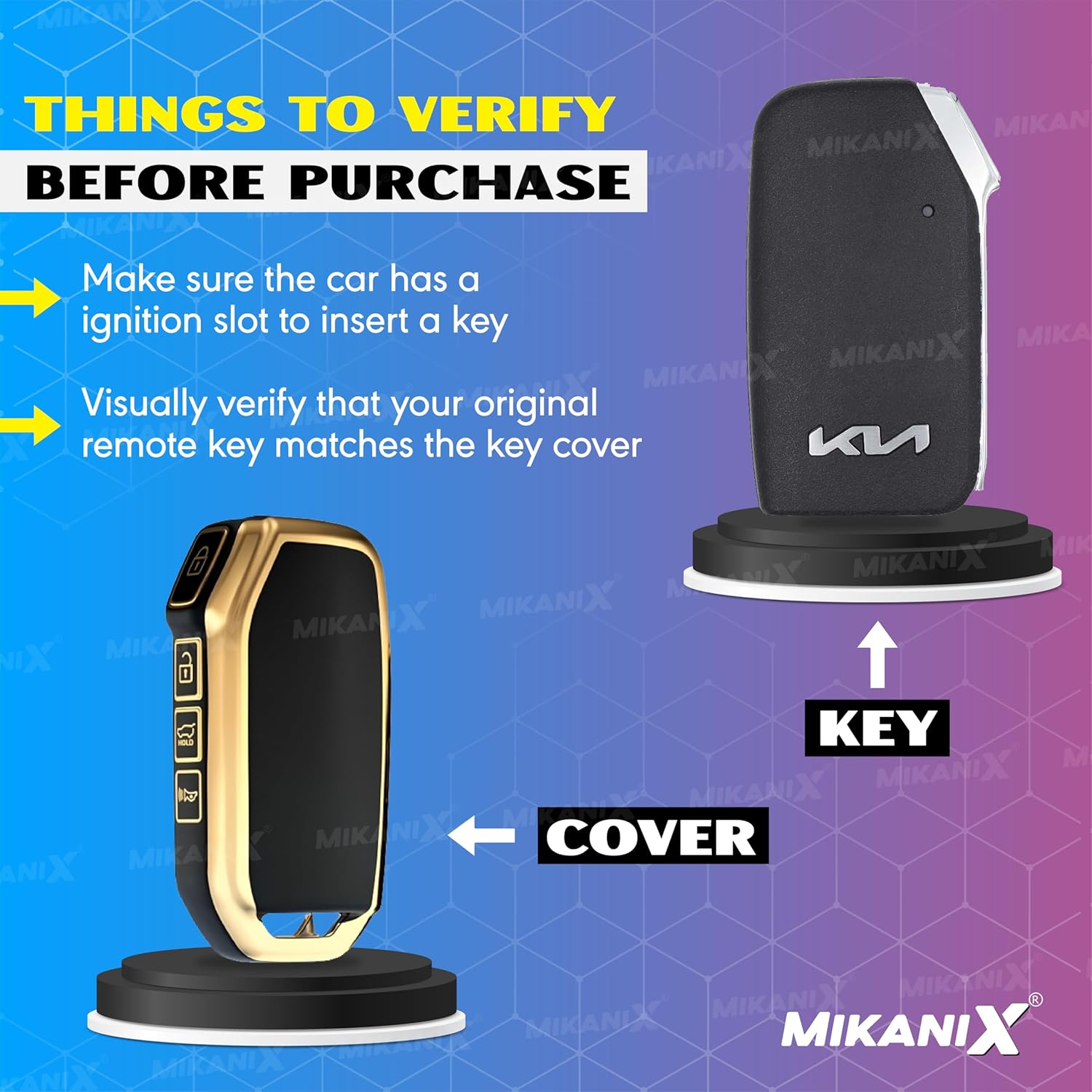 MIKANIX Premium Key Cover Compatible with Kia Seltos, Sonet, and Carens 2023 Onwards Models with a 3-Button flip Key | Elegant Black & Gold Protective Case Shell