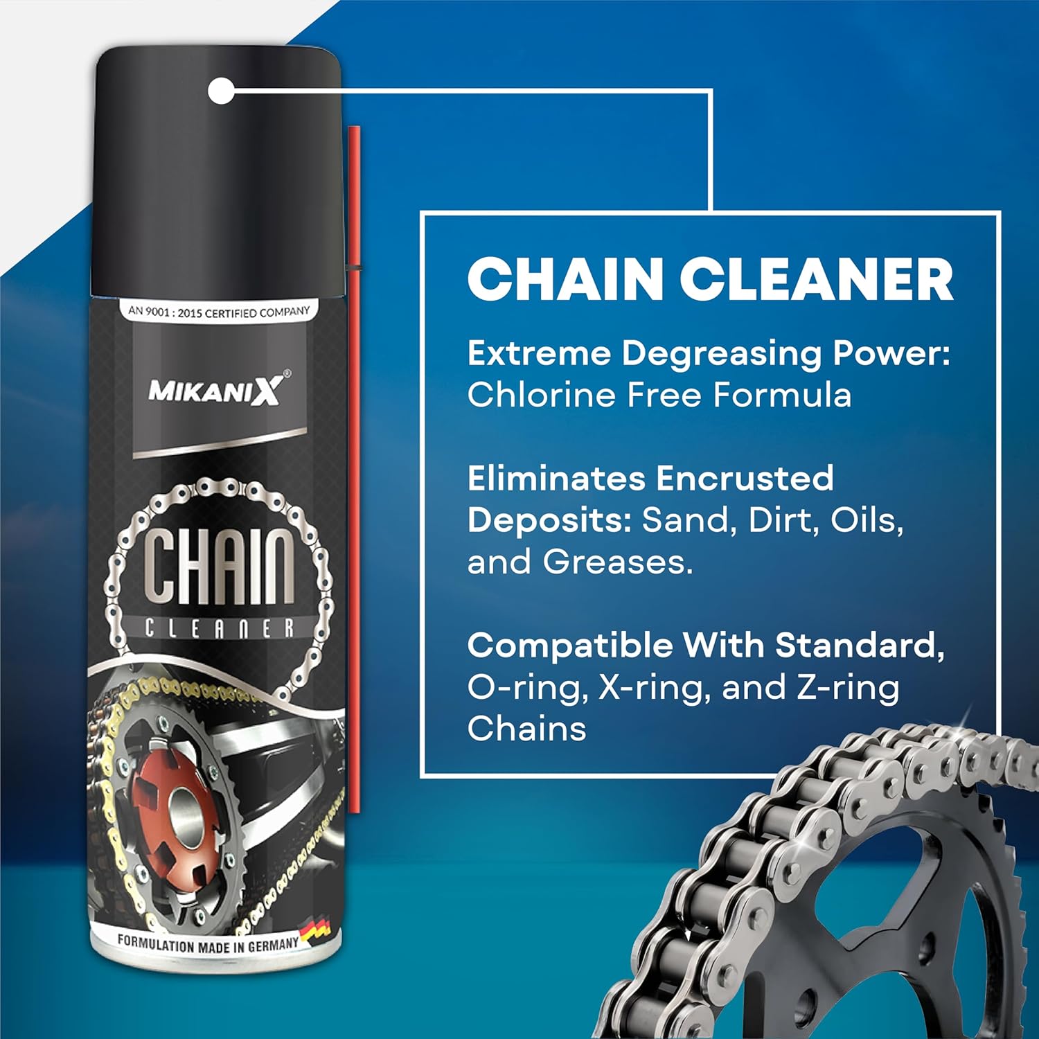 MIKANIX Bike Chain Cleaner & Lubricant Kit Combo | Motorcycle Chain Cleaner Spray, Chain Lube, MX-40 Rust Remover, Chain Cleaning Brush & Microfiber Cloth | For All Bikes & Scooters