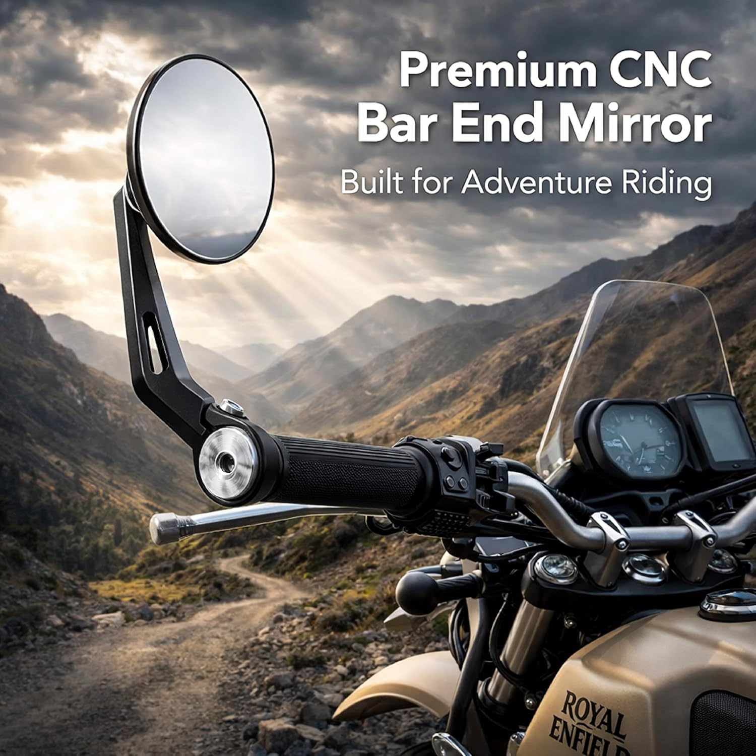MIKANIX Universal Premium Motorcycle Bar End Mirrors | Handlebar End Rear View Side Mirrors with Round Wide Angle Glass | CNC Aluminum | Black (Pair) | Compatible with All RE Bikes