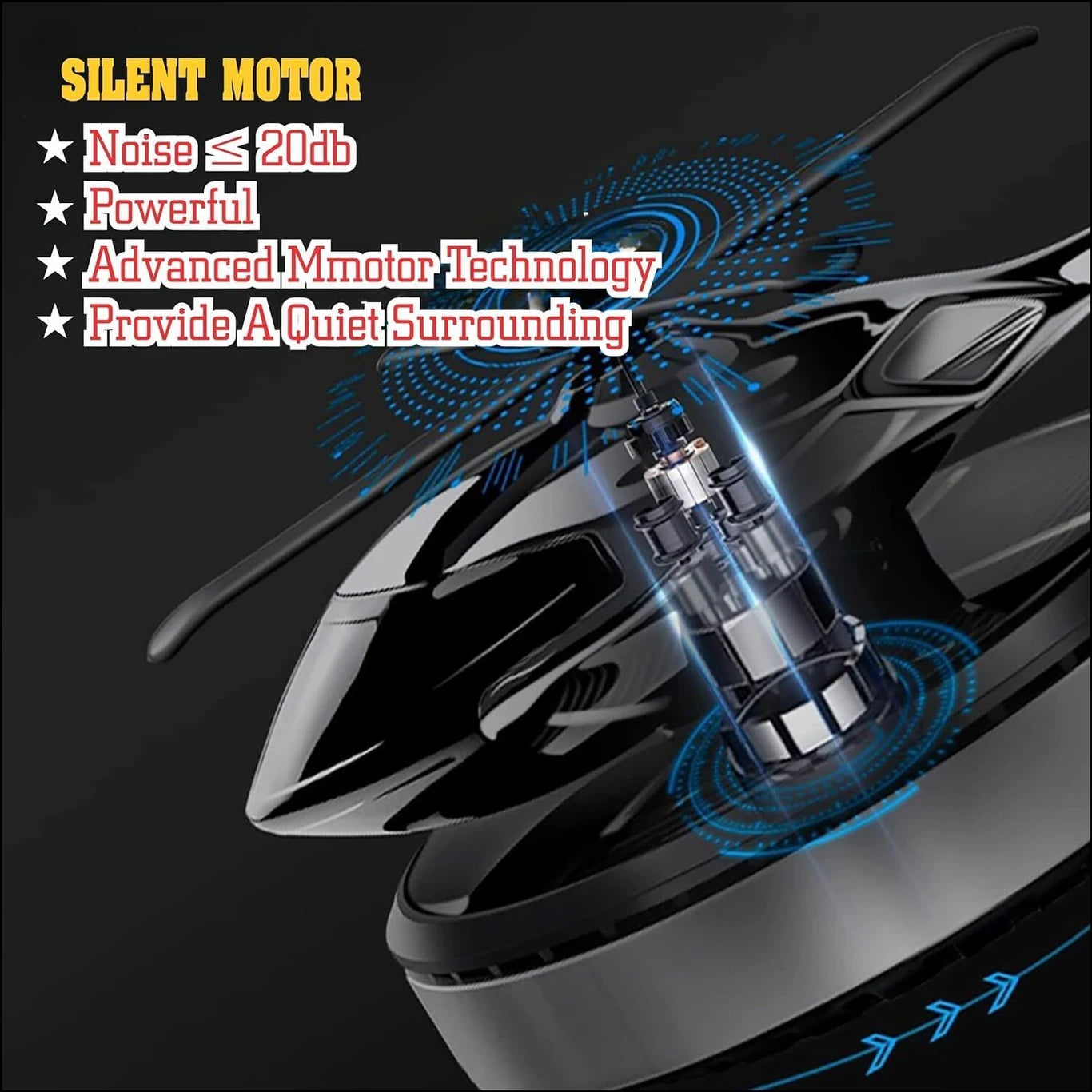 BRXR Solar Powered Rotating Air Freshener | Perfume | Helicopter Design Portable Car Air Purifier (Black)