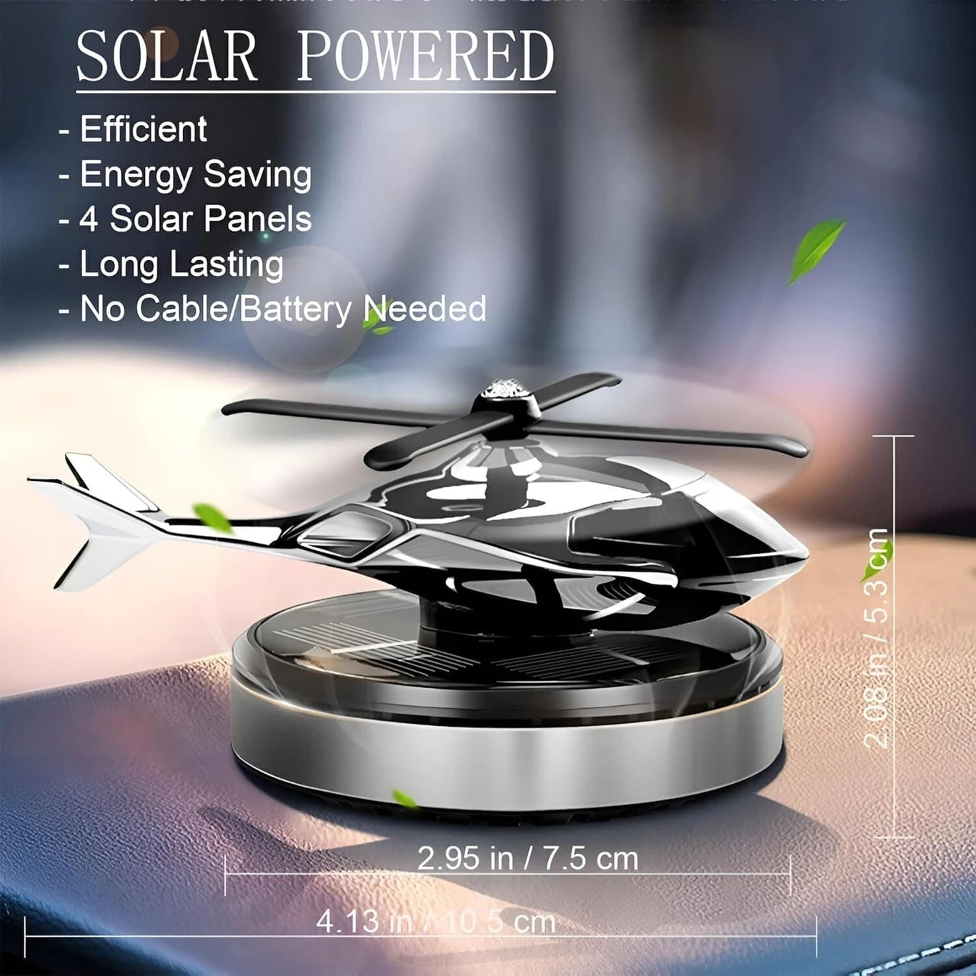 BRXR Solar Powered Rotating Air Freshener | Perfume | Helicopter Design Portable Car Air Purifier (Black)
