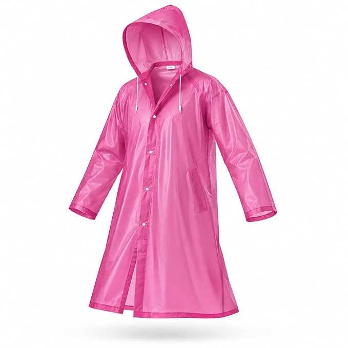 MIKANIX Waterproof Hooded Raincoat for Men & Women | Full Length Reusable PVC Rain Wear | Lightweight Windproof Rain Jacket with Front Button Closure & Pockets