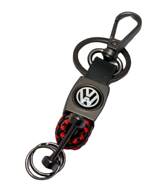 OBEROI'S TRADERS Premium Leather Anti-Rust Key Chain With 2 Key Rings & 1 Locking Hook For Volkswagen All Cars