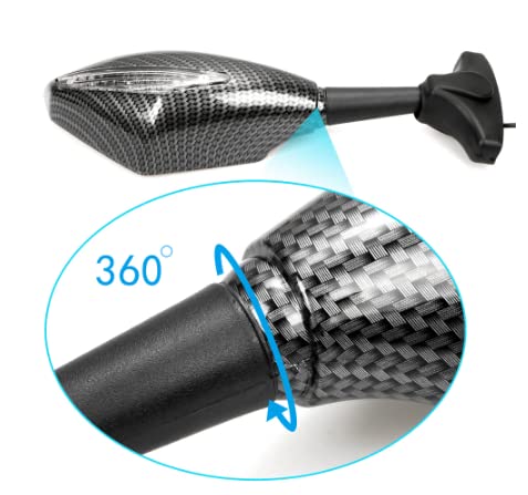 MIKANIX R15 V4 / M Double Side LED Light Turn Signal Carbon Mirror With 360° Adjustable Handlebar Rear View Mirror