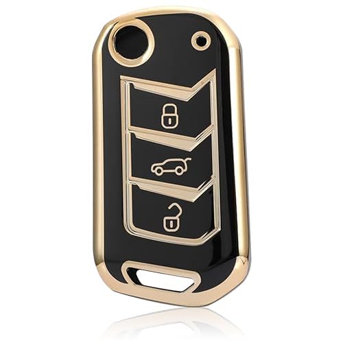 OBEROI'S TRADERS Premium Key Cover Compatible with Skoda Octavia, Laura, Superb, Fabia, Rapid, Polo, Vento, Jetta, Ameo 3-Button Smart Key | Elegant Black & Gold Key Case Shell