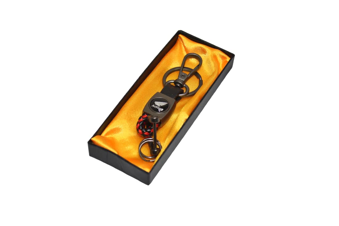 OBEROI'S TRADERS Premium Leather Anti-Rust Key Chain With 2 Key Rings & 1 Locking Hook For Honda Acitva