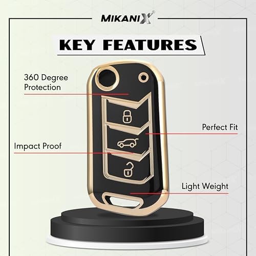 OBEROI'S TRADERS Premium Key Cover Compatible with Skoda Octavia, Laura, Superb, Fabia, Rapid, Polo, Vento, Jetta, Ameo 3-Button Smart Key | Elegant Black & Gold Key Case Shell