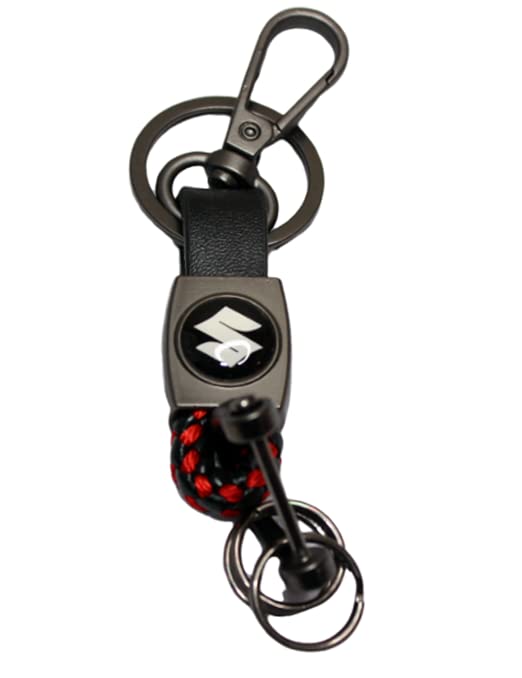 OBEROI'S TRADERS Premium Leather Anti-Rust Key Chain With 2 Key Rings & 1 Locking Hook For Suzuki All Bikes and Cars