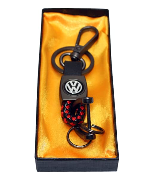 OBEROI'S TRADERS Premium Leather Anti-Rust Key Chain With 2 Key Rings & 1 Locking Hook For Volkswagen All Cars